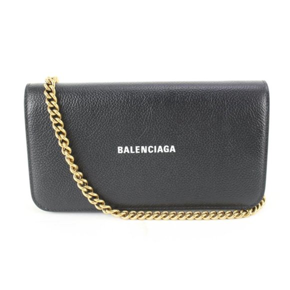 Balenciaga Black Leather Classic Logo Wallet on Chain Gold Chain 48ba624s - Picture 1 of 12